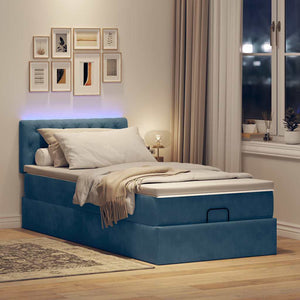 Pouf Letto con Materasso e LED Blu Scuro 80x200cm in Velluto 3312660
