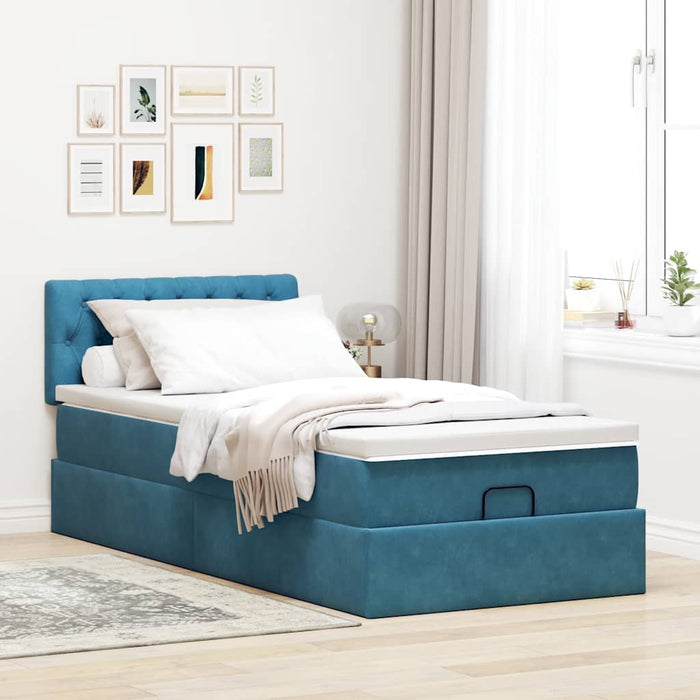 Pouf Letto con Materasso e LED Blu Scuro 80x200cm in Velluto 3312660