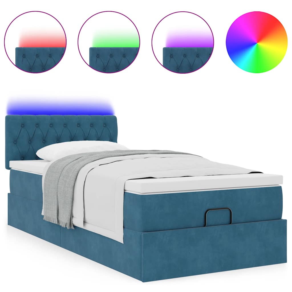 vidaXL Pouf Letto con Materasso e LED Blu Scuro 80x200cm in Velluto