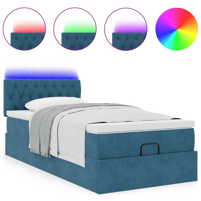 vidaXL Pouf Letto con Materasso e LED Blu Scuro 80x200cm in Velluto
