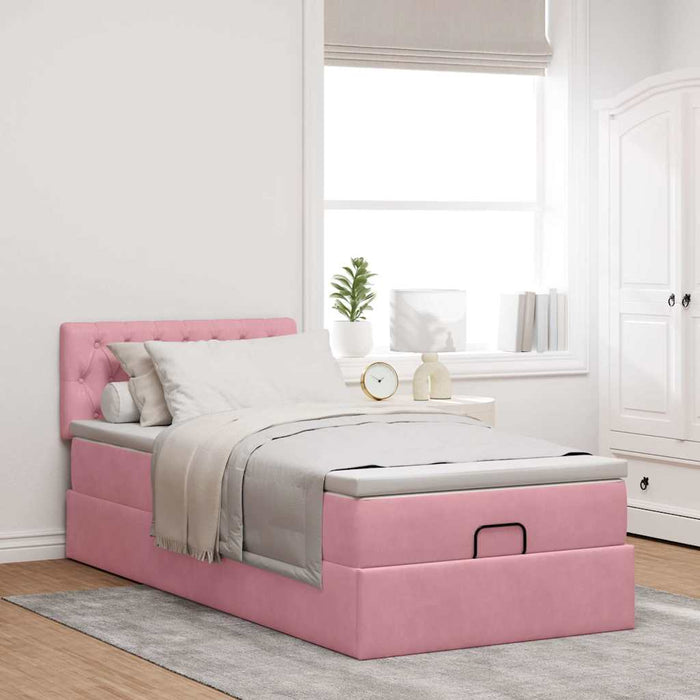 Struttura Letto Pouf con Materasso Rosa 90x190 cm in Velluto 3312667
