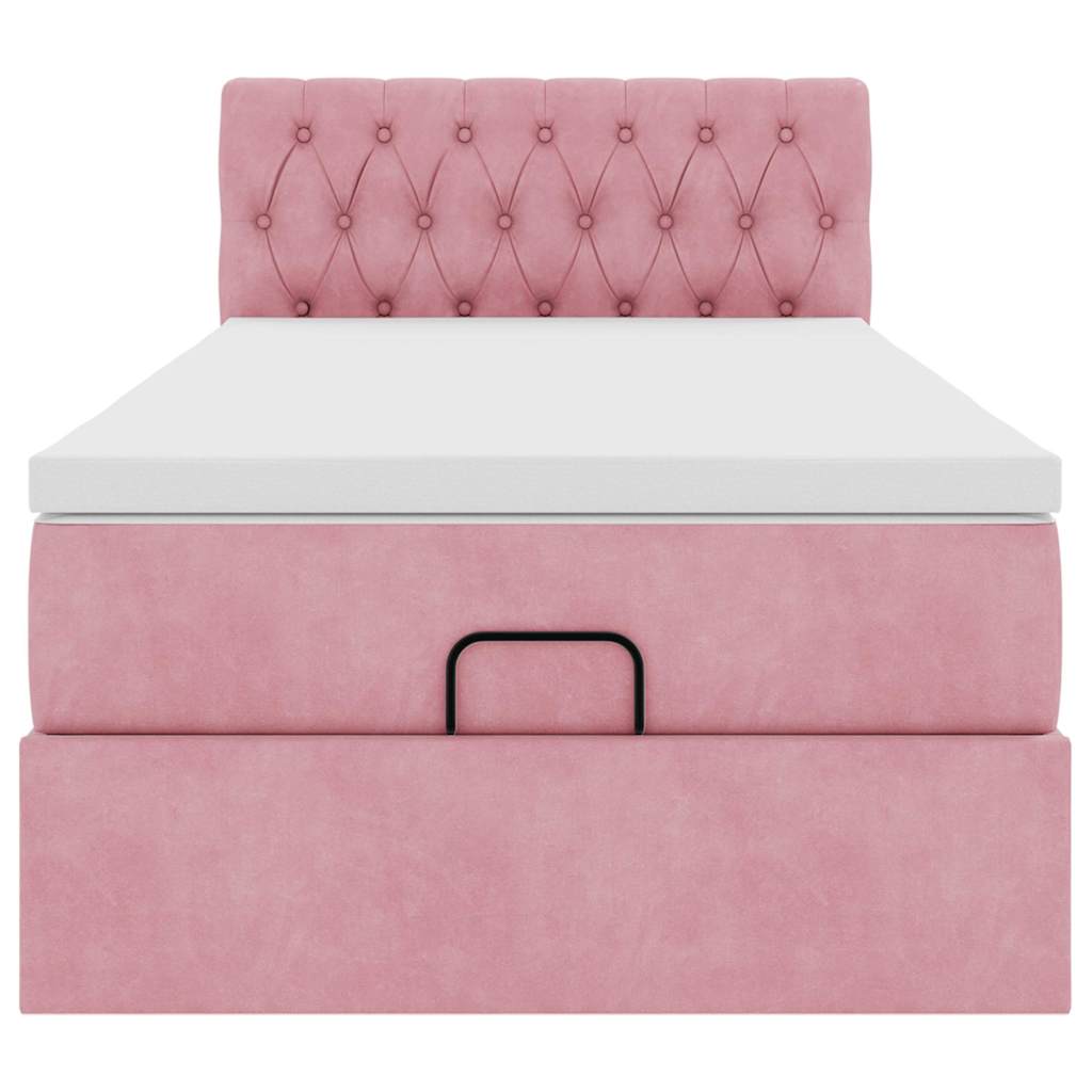 Struttura Letto Pouf con Materasso Rosa 90x190 cm in Velluto 3312667