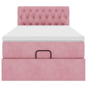 Struttura Letto Pouf con Materasso Rosa 90x190 cm in Velluto 3312667
