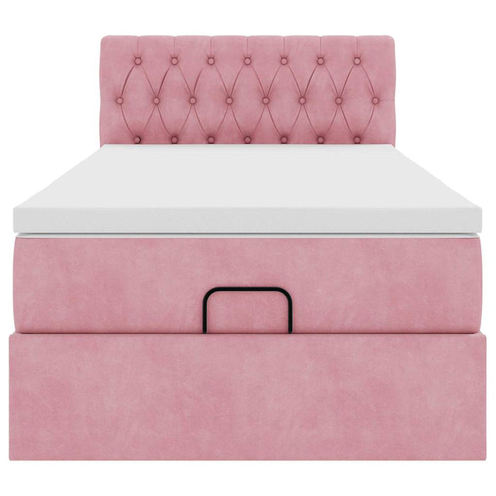 Struttura Letto Pouf con Materasso Rosa 90x190 cm in Velluto 3312667