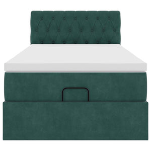 Pouf Letto con Materasso e LED Verde Scuro 90x200cm in Velluto 3312671