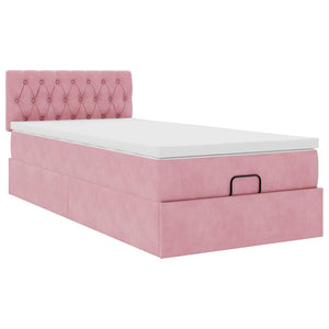 Struttura Letto Pouf con Materasso Rosa 90x200 cm in Velluto