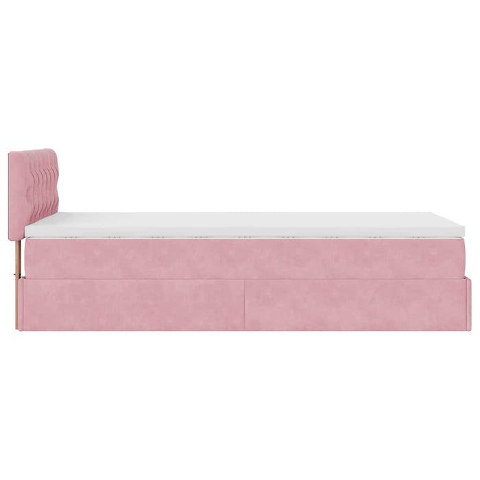 Struttura Letto Pouf con Materasso Rosa 90x200 cm in Velluto 3312673