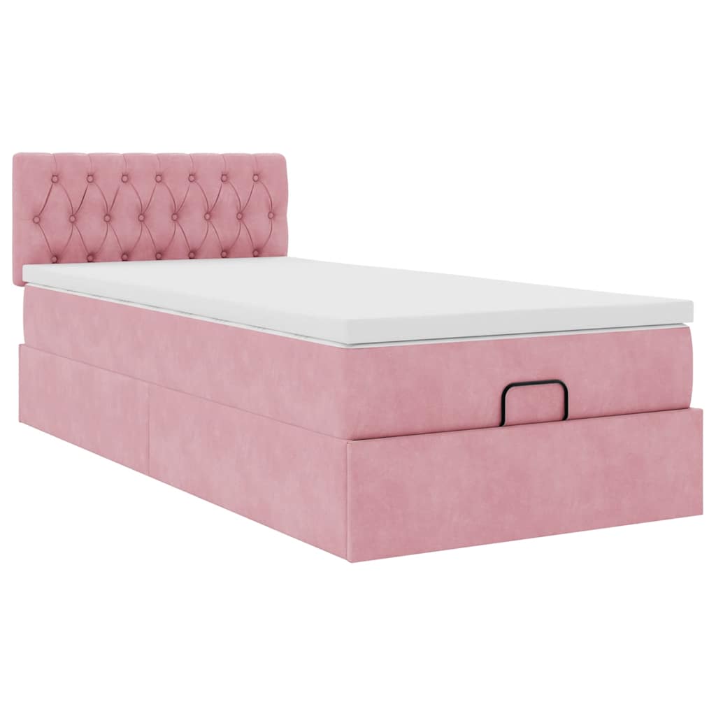 Struttura Letto Pouf con Materasso Rosa 100x200 cm Velluto