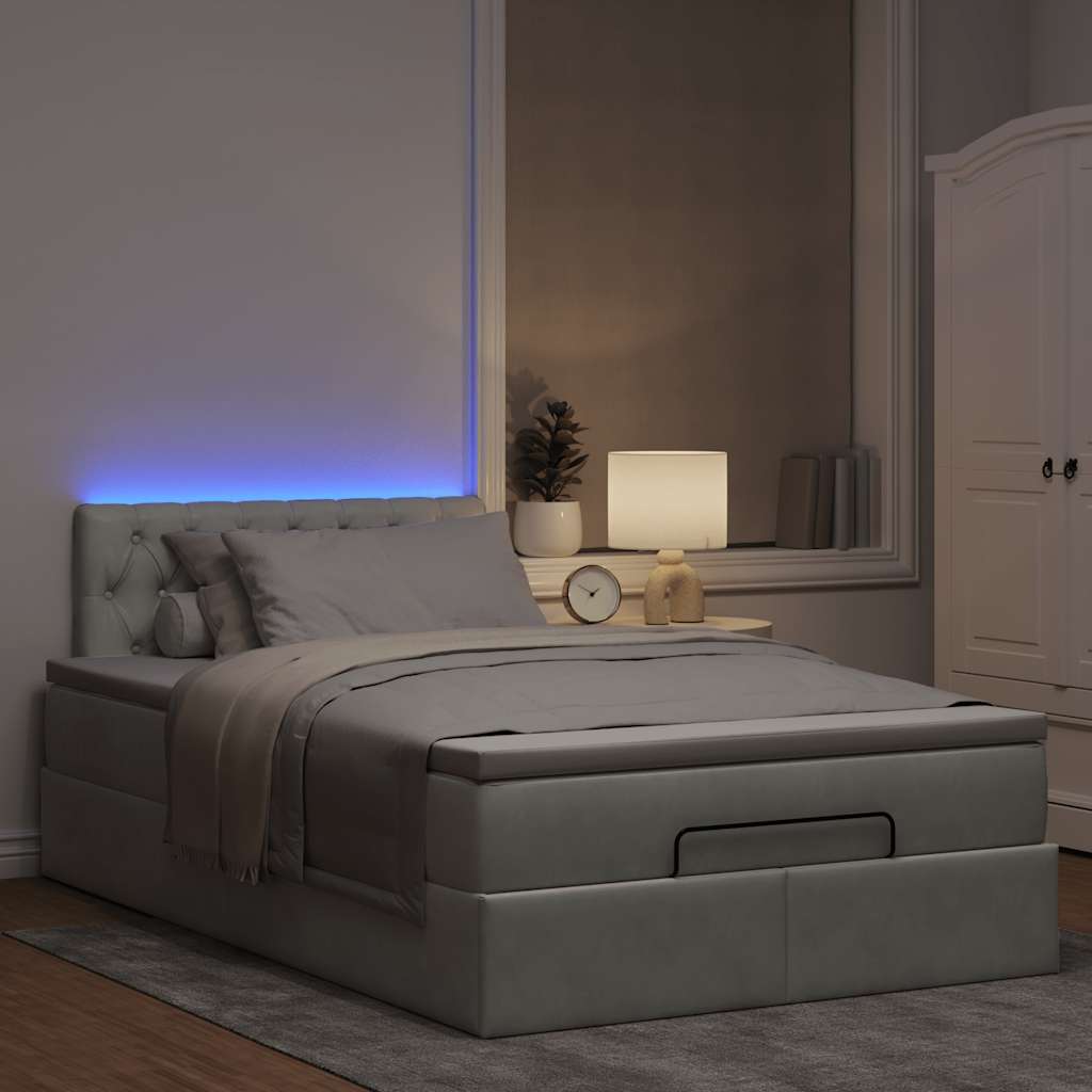 vidaXL Pouf Letto con Materasso e LED Grigio Chiaro 120x190cm Velluto