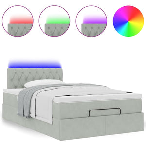 vidaXL Pouf Letto con Materasso e LED Grigio Chiaro 120x190cm Velluto