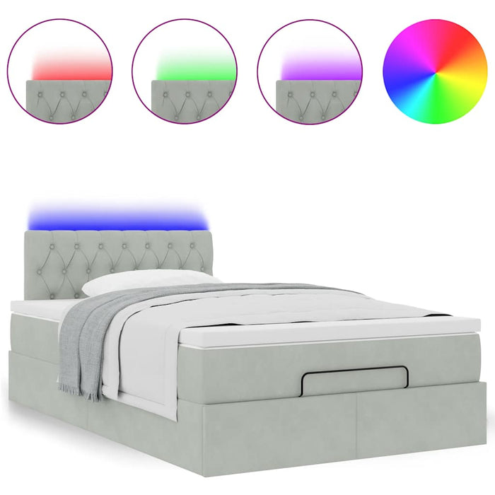 vidaXL Pouf Letto con Materasso e LED Grigio Chiaro 120x190cm Velluto