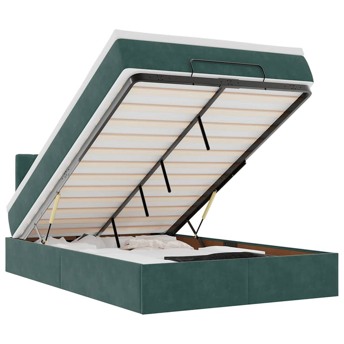 vidaXL Pouf Letto con Materasso e LED Verde Scuro 120x190cm in Velluto