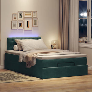 vidaXL Pouf Letto con Materasso e LED Verde Scuro 120x190cm in Velluto