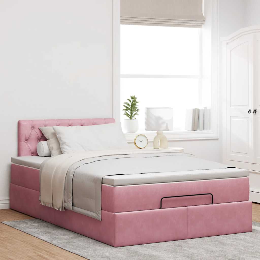 Pouf Letto con Materasso e LED Rosa 120x190cm in Velluto
