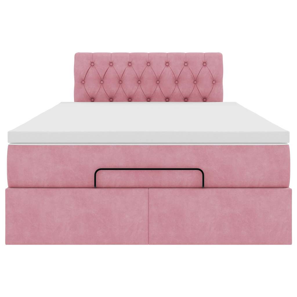 Pouf Letto con Materasso e LED Rosa 120x190cm in Velluto