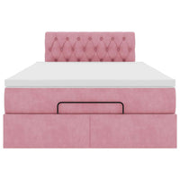 Pouf Letto con Materasso e LED Rosa 120x190cm in Velluto