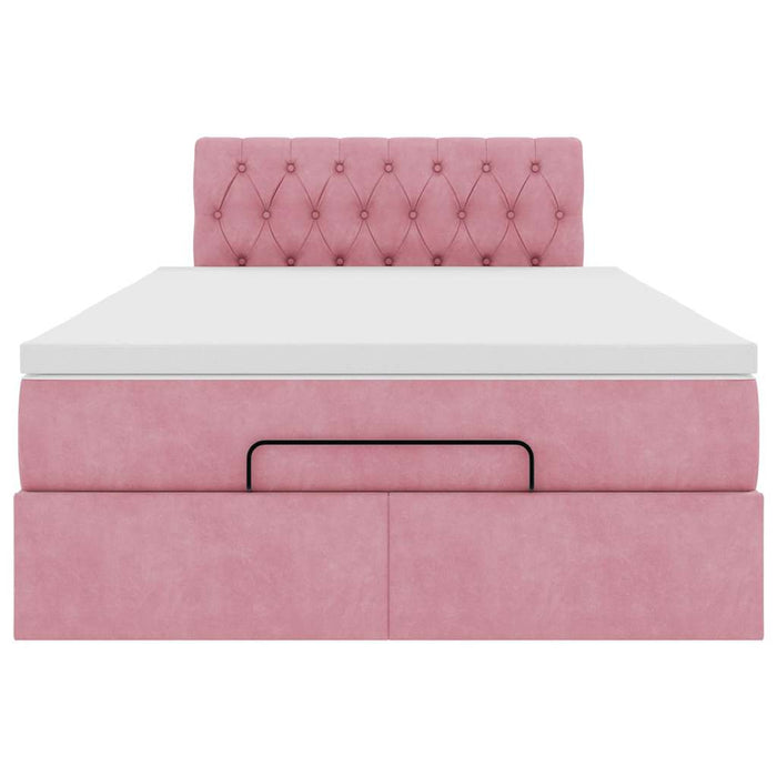 Pouf Letto con Materasso e LED Rosa 120x190cm in Velluto