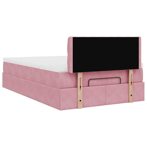 Pouf Letto con Materasso e LED Rosa 120x190cm in Velluto