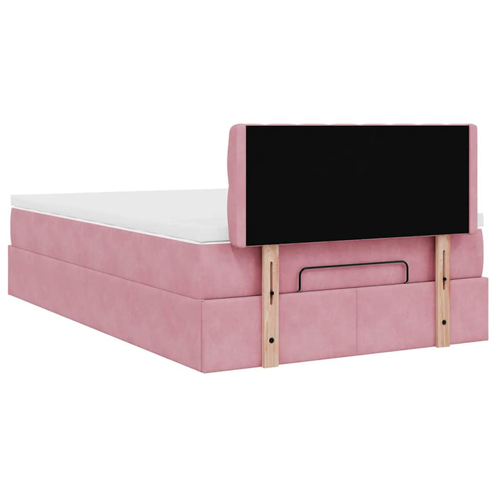 Pouf Letto con Materasso e LED Rosa 120x190cm in Velluto