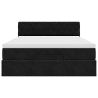 Struttura Letto Pouf con Materasso Nero 140x200 cm in Velluto