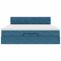 Pouf Letto con Materassi e LED Blu Scuro 200x200cm Velluto