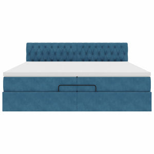 Pouf Letto con Materassi e LED Blu Scuro 200x200cm Velluto