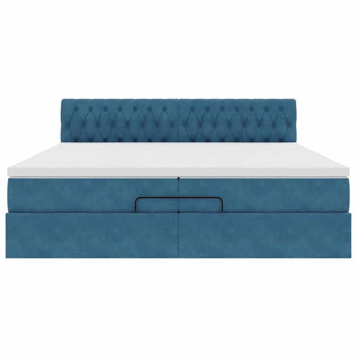 Pouf Letto con Materassi e LED Blu Scuro 200x200cm Velluto