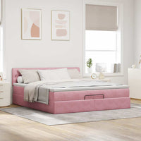 Struttura Letto Pouf con Materassi Rosa 200x200 cm Velluto
