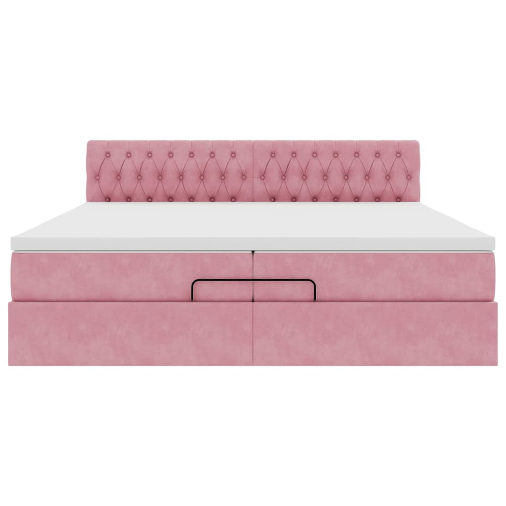 Struttura Letto Pouf con Materassi Rosa 200x200 cm Velluto