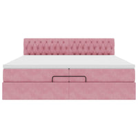 Struttura Letto Pouf con Materassi Rosa 200x200 cm Velluto