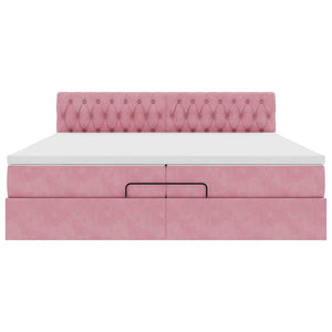 Struttura Letto Pouf con Materassi Rosa 200x200 cm Velluto