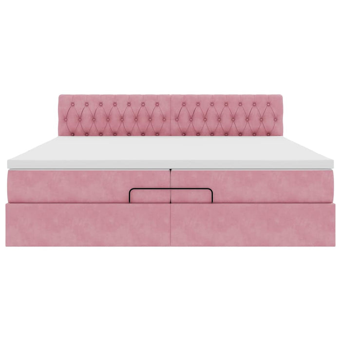 Struttura Letto Pouf con Materassi Rosa 200x200 cm Velluto