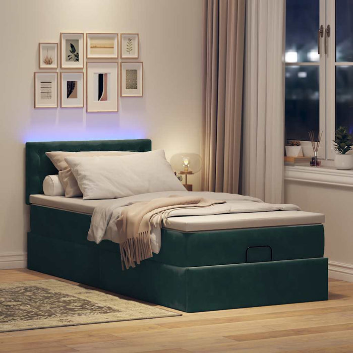 Pouf Letto con Materasso e LED Verde Scuro 80x200cm in Velluto 3312731