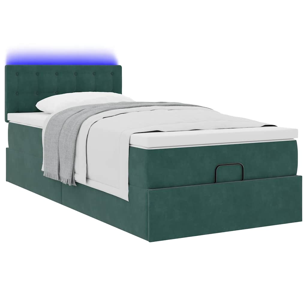 Pouf Letto con Materasso e LED Verde Scuro 80x200cm in Velluto 3312731
