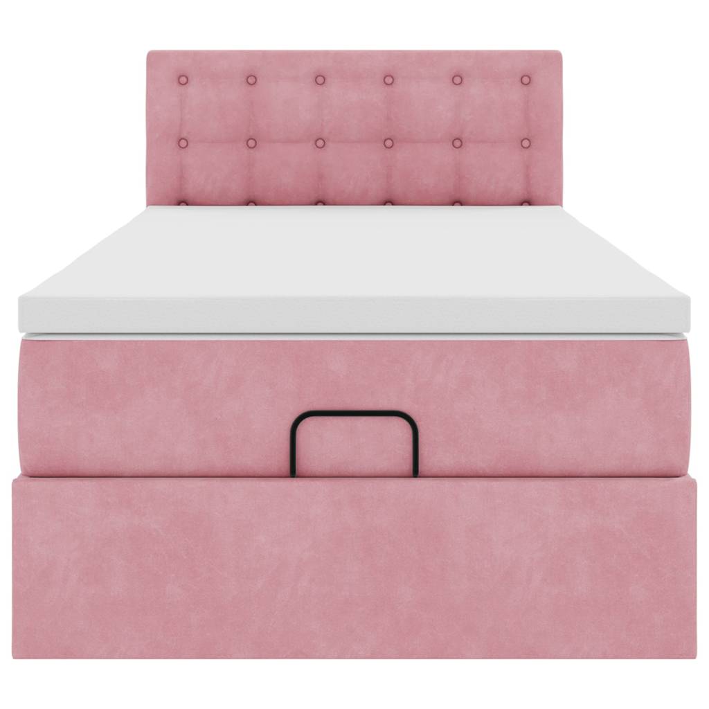 Struttura Letto Pouf con Materasso Rosa 90x200 cm in Velluto 3312745