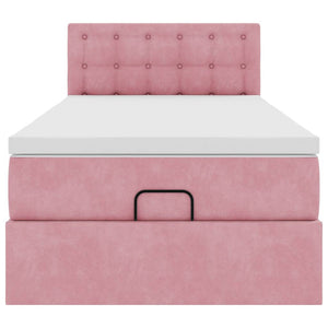 Struttura Letto Pouf con Materasso Rosa 90x200 cm in Velluto 3312745