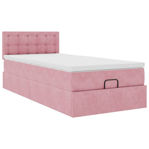 Struttura Letto Pouf con Materasso Rosa 90x200 cm in Velluto 3312745