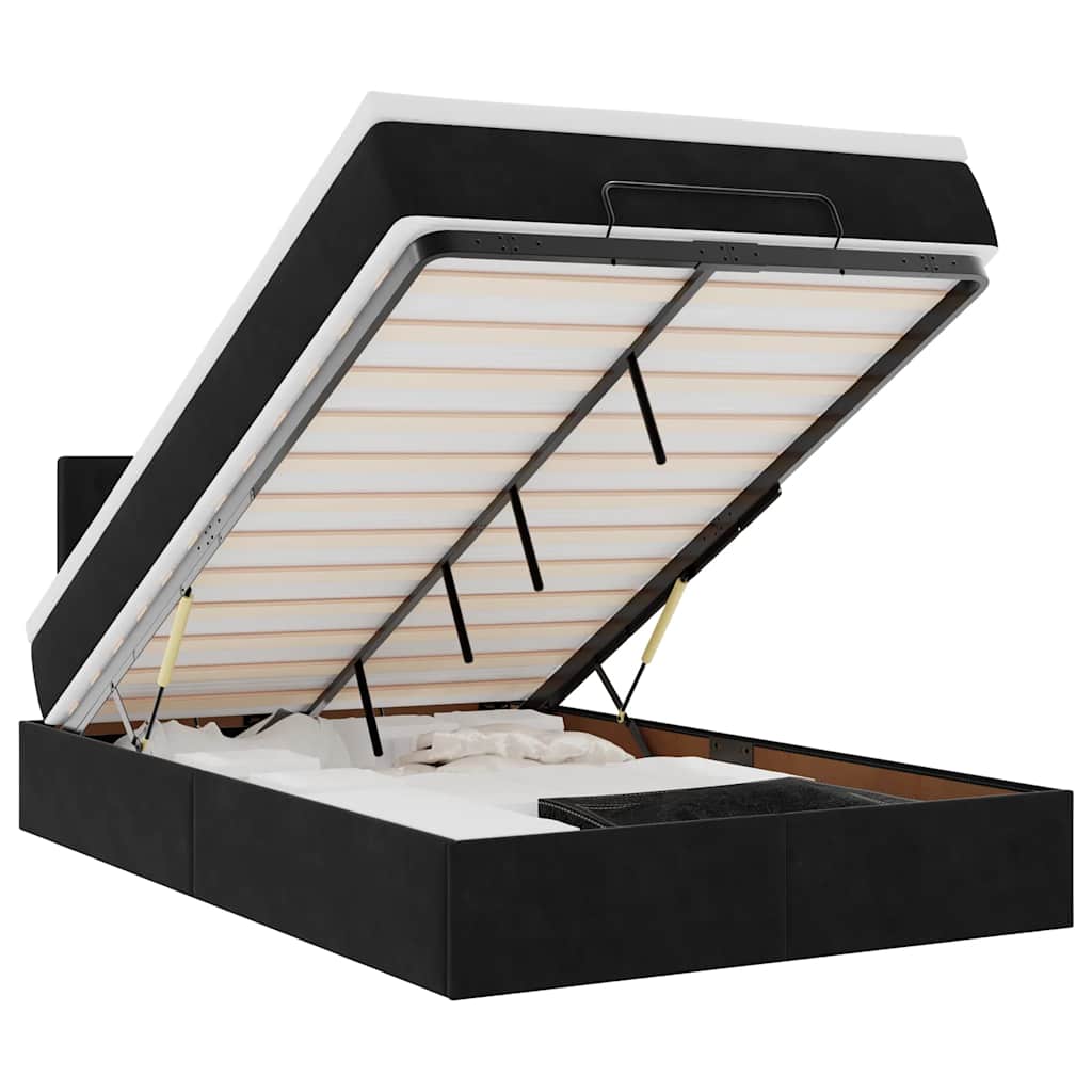 Pouf Letto con Materasso e LED Nero 120x190cm in Velluto