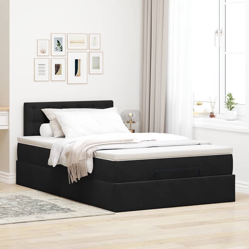 Pouf Letto con Materasso e LED Nero 120x190cm in Velluto