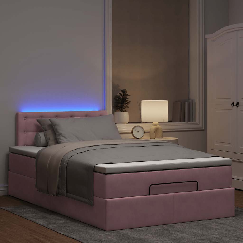 Pouf Letto con Materasso e LED Rosa 120x190cm in Velluto