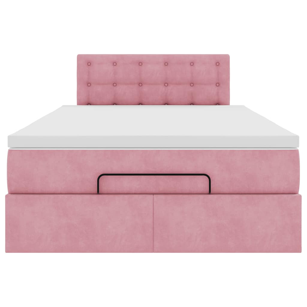 Pouf Letto con Materasso e LED Rosa 120x190cm in Velluto