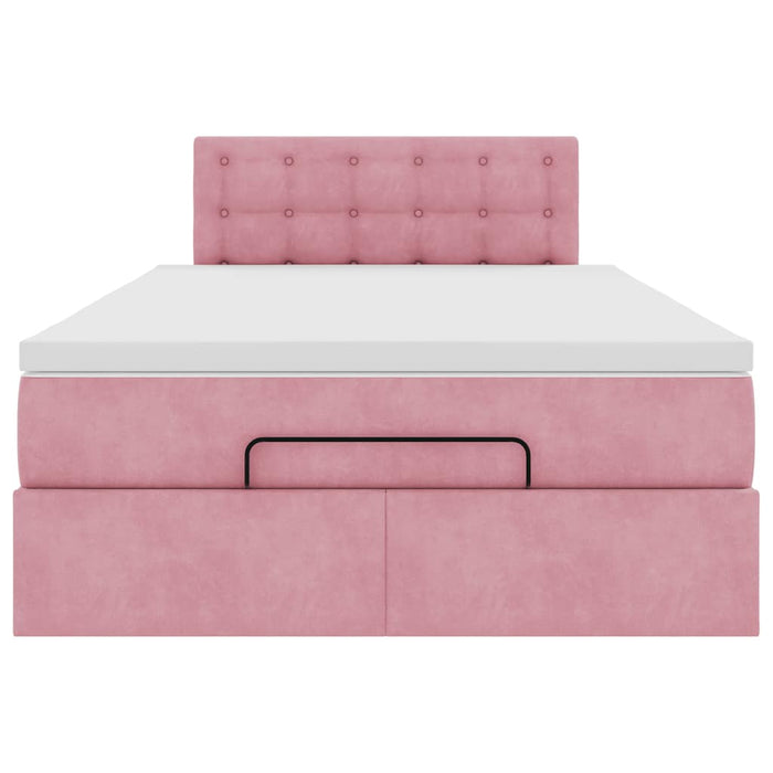 Pouf Letto con Materasso e LED Rosa 120x190cm in Velluto