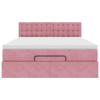 Struttura Letto Pouf con Materasso Rosa 140x200 cm in Velluto