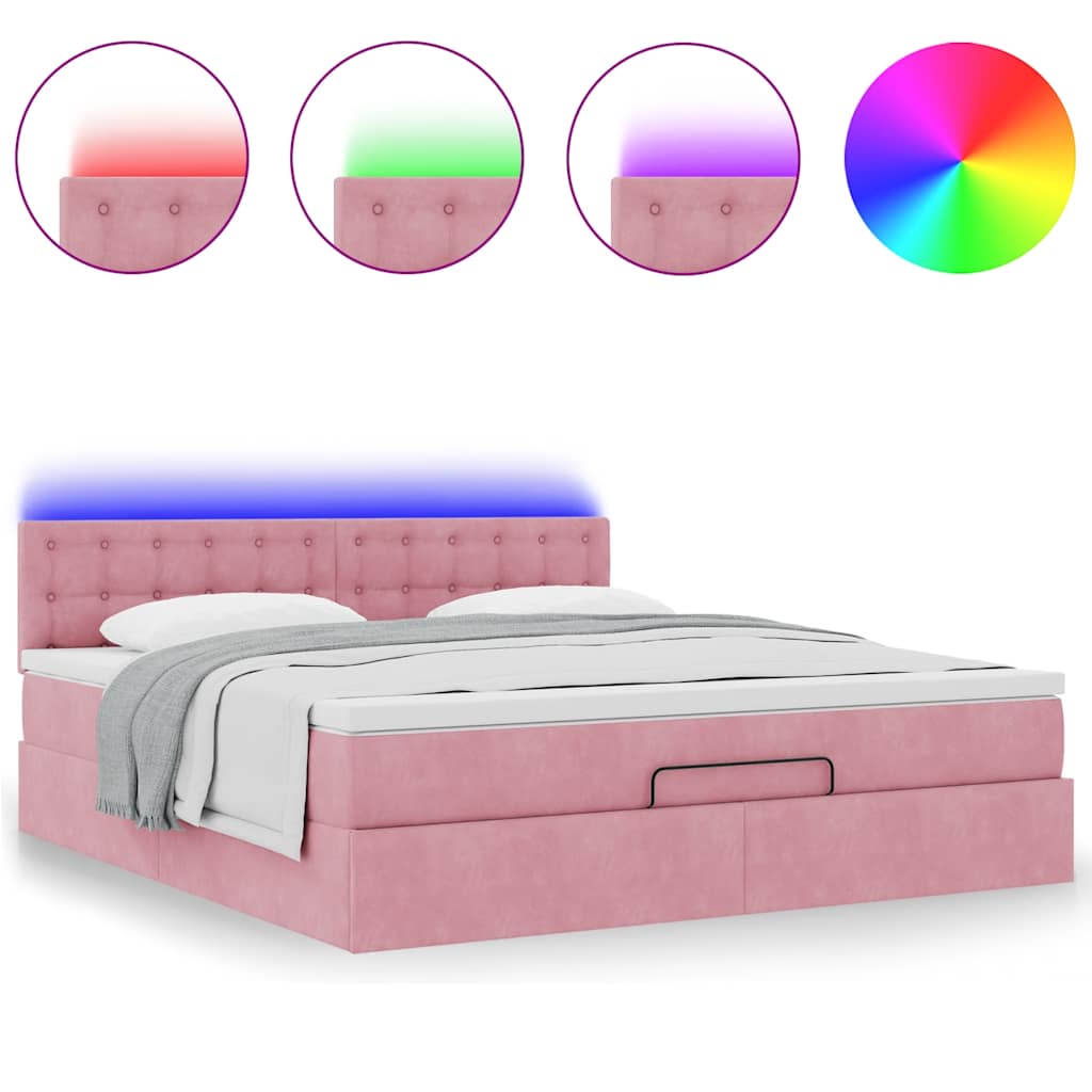 vidaXL Pouf Letto con Materasso e LED Rosa 180x200cm in Velluto