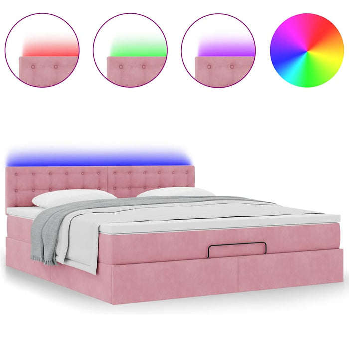 vidaXL Pouf Letto con Materasso e LED Rosa 180x200cm in Velluto