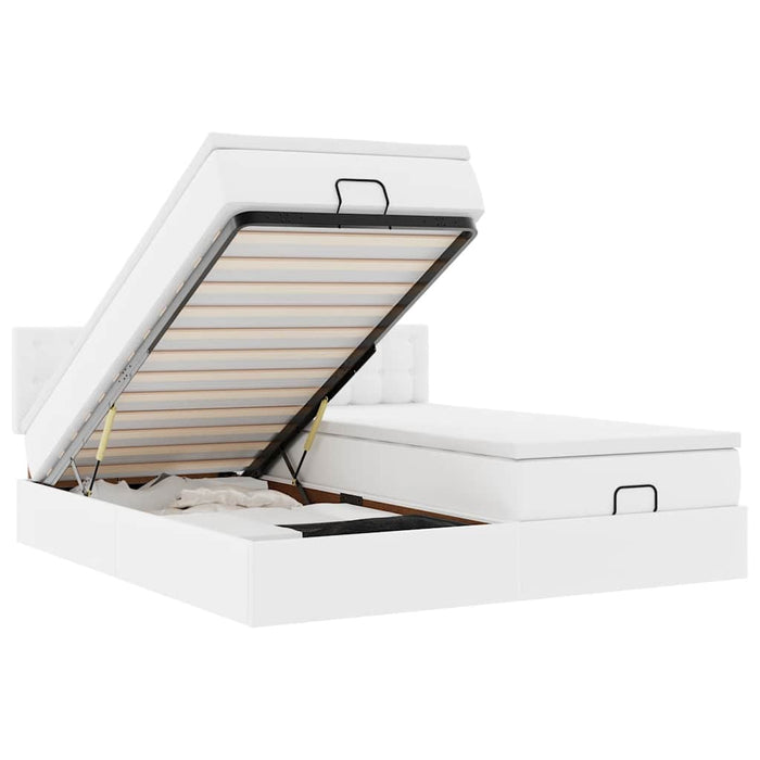 Struttura Letto Pouf con Materassi Bianco 160x200 cm Similpelle 3312801