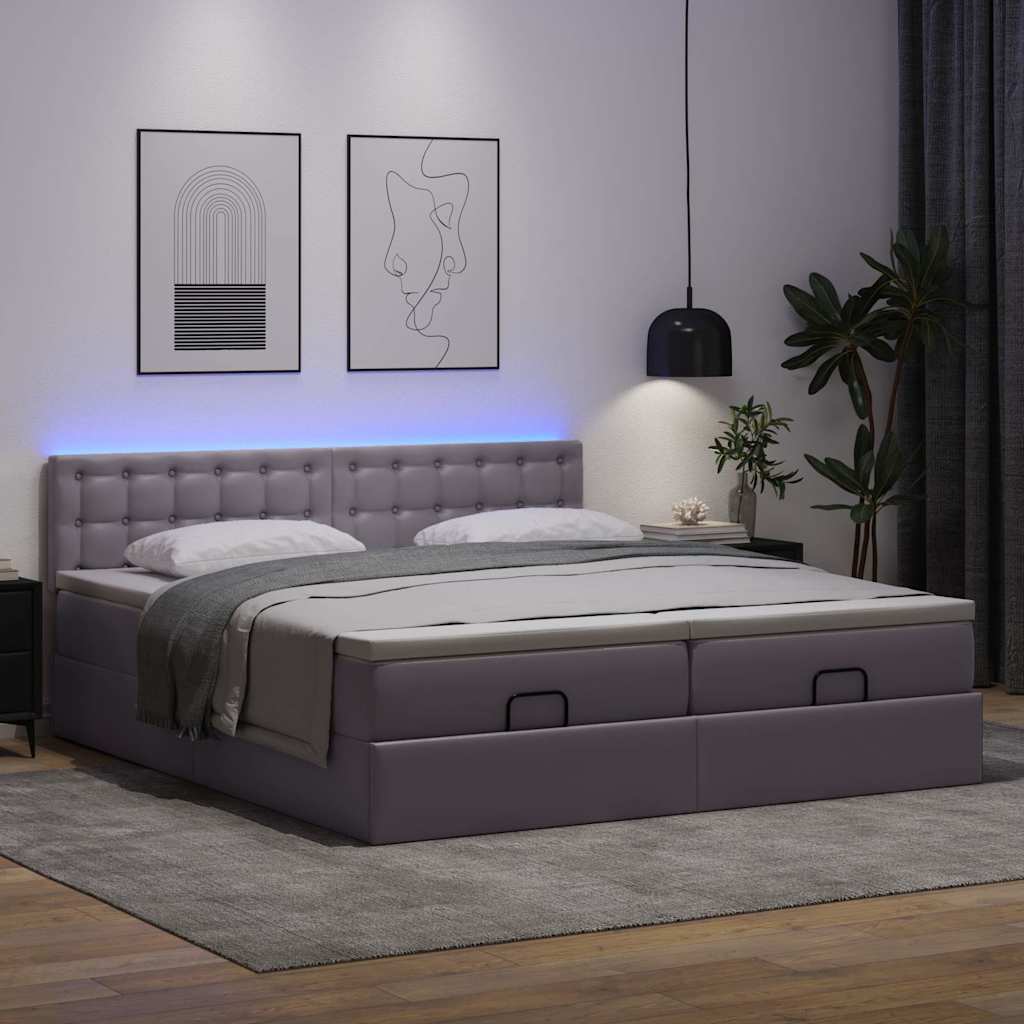 Pouf Letto con Materassi e LED Grigio 160x200cm Similpelle 3312803