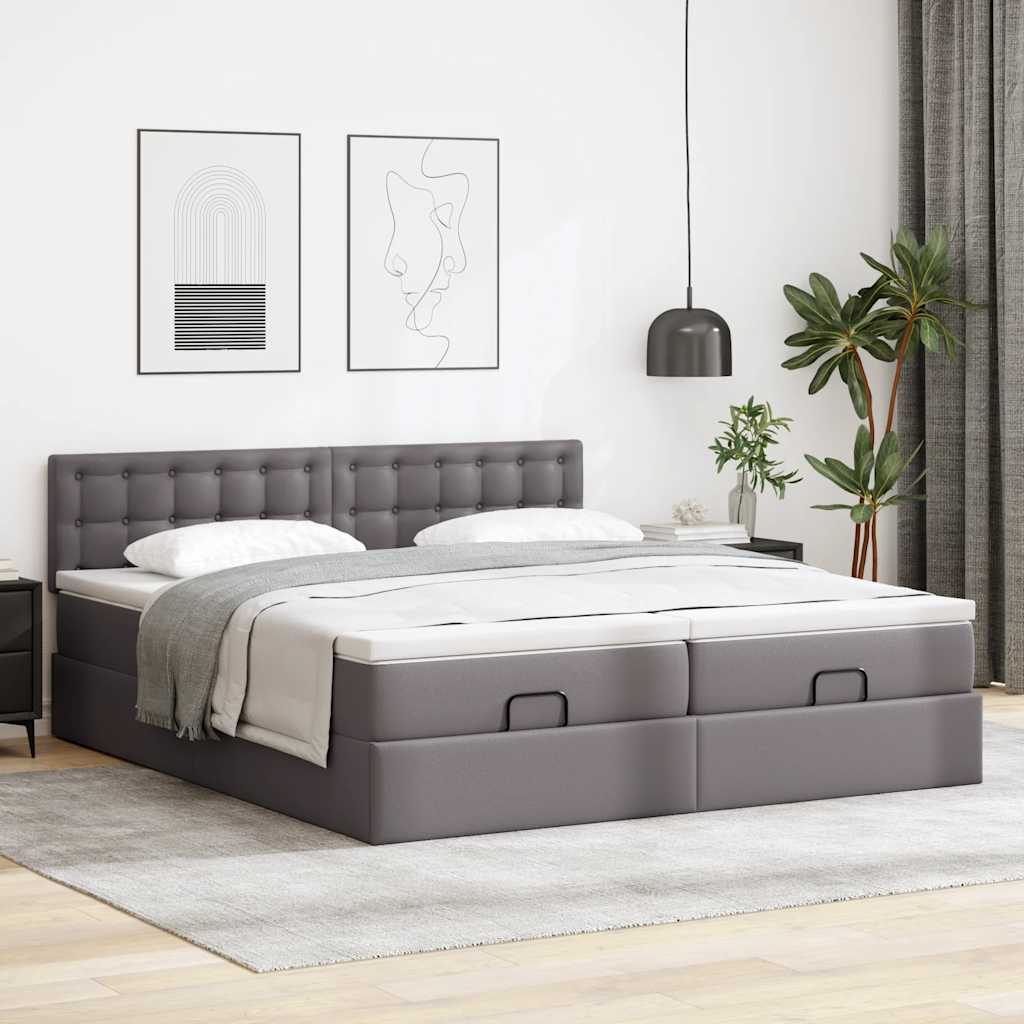 Pouf Letto con Materassi e LED Grigio 160x200cm Similpelle 3312803