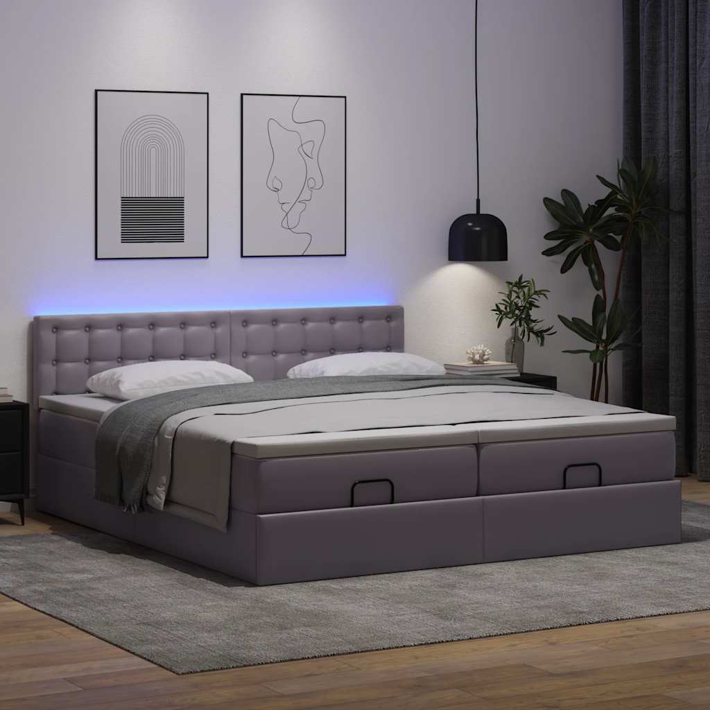 Pouf Letto con Materassi e LED Grigio 180x200cm Similpelle 3312808