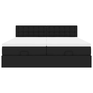 Struttura Letto Pouf con Materassi Nero 200x200 cm Similpelle